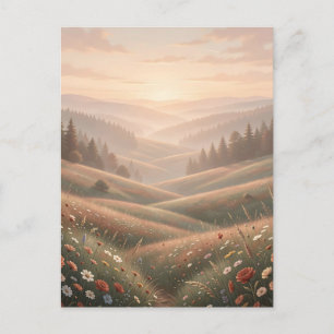 Carte Postale Prairie de Fleurs Sauvages Collines Ondoyantes Cou
