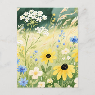 Carte Postale Prairie de fleurs sauvages fantaisiste