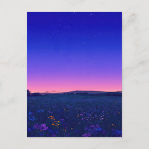 Carte Postale Prairie de Fleurs Sauvages Vibrante Nuit Étoilée