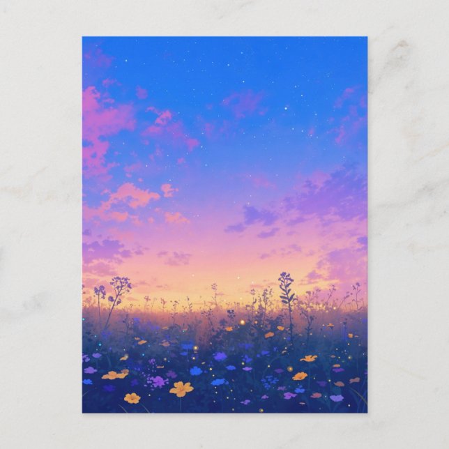 Carte Postale Prairie de fleurs sauvages vibrantes sous un couch (Devant)