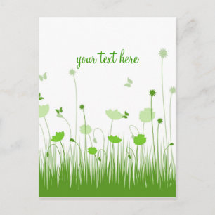 Carte Postale Prairie des Coquelicots Verts et Blancs Script