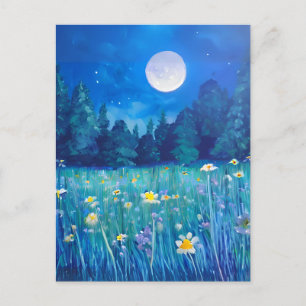 Carte Postale Prairie et forêt sous une pleine lune