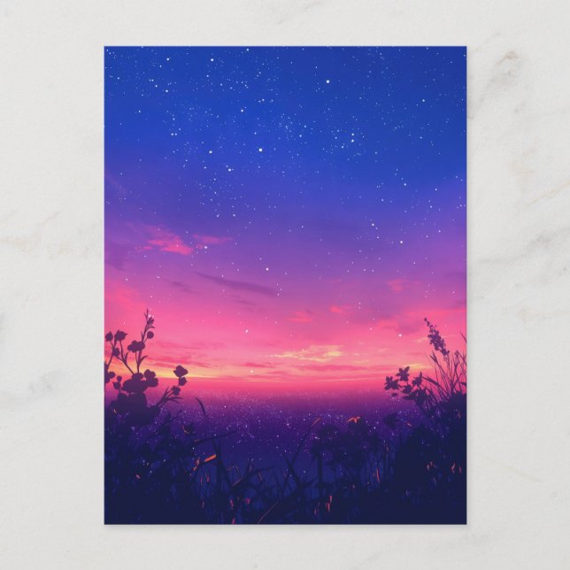 Carte Postale Prairie étoilée au crépuscule rose (Devant)