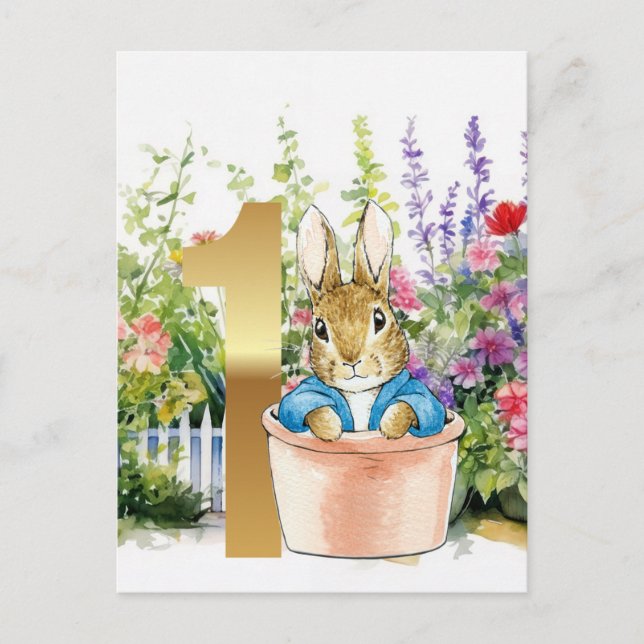 Carte Postale Premier anniversaire de Pierre le lapin (Devant)