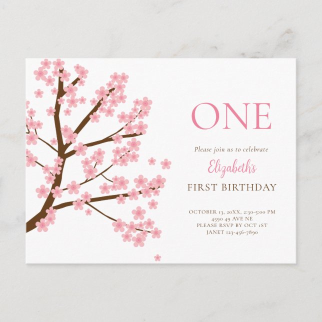Carte Postale Premier anniversaire de printemps Cerisier Fleurs  (Devant)