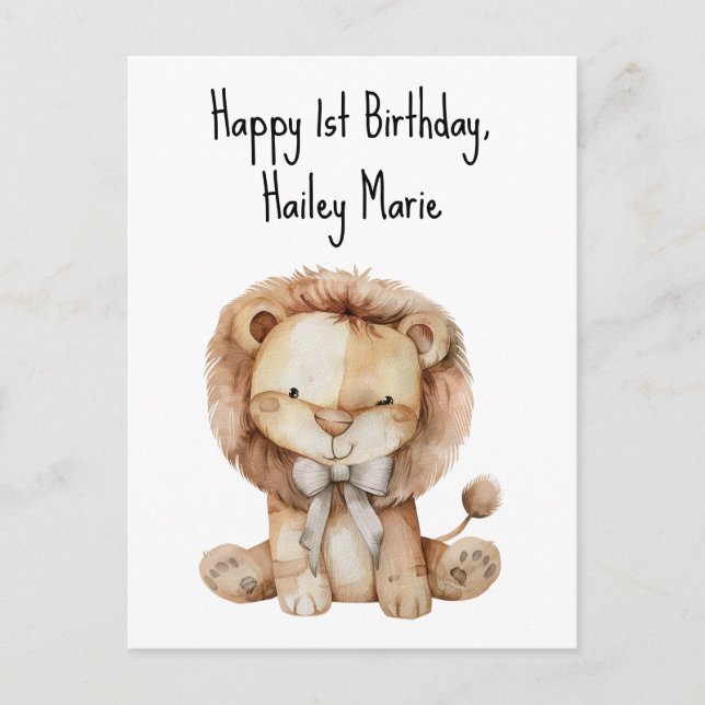 Carte Postale Premier Anniversaire Stuffed Toy Lion Personnalisé (Devant)