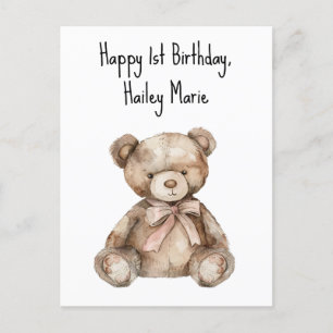 Carte Postale Premier anniversaire Teddy Bear Personnalisé