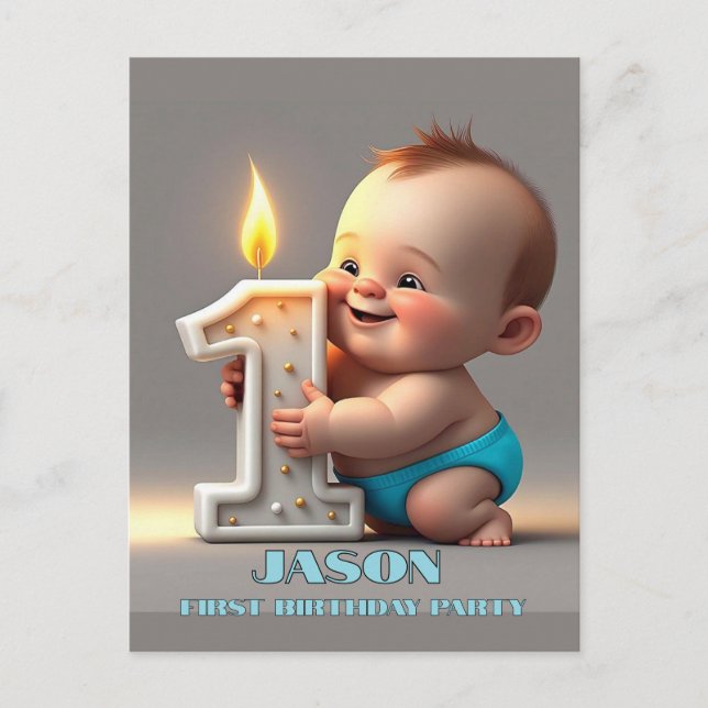 CARTE POSTALE " PREMIER BÉBÉ GARÇON D'ANNIVERSAIRE " (Devant)
