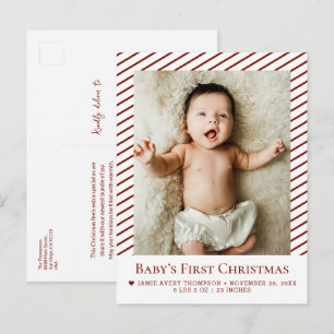 Carte Postale Premier Noël de bébé personnalisé avec photo de na