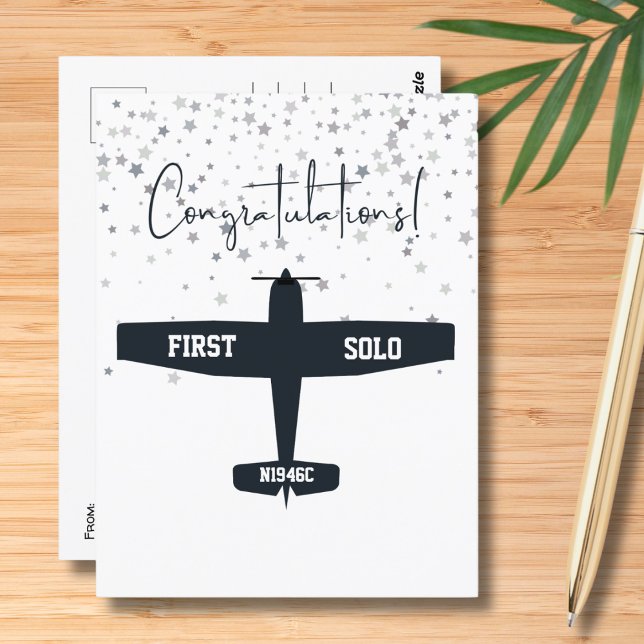 Carte Postale Premier vol solo en avion simple, aviation personn (Créateur téléchargé)