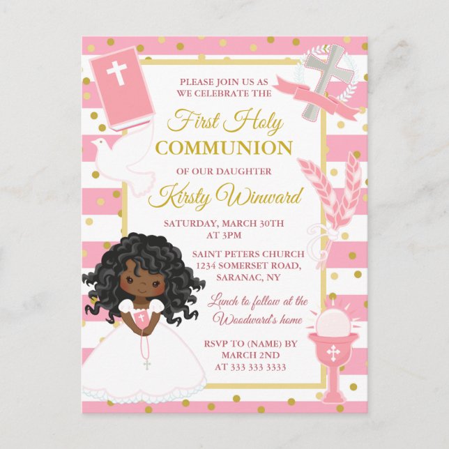 Carte Postale Première communion de fille afro-américaine en ban (Devant)