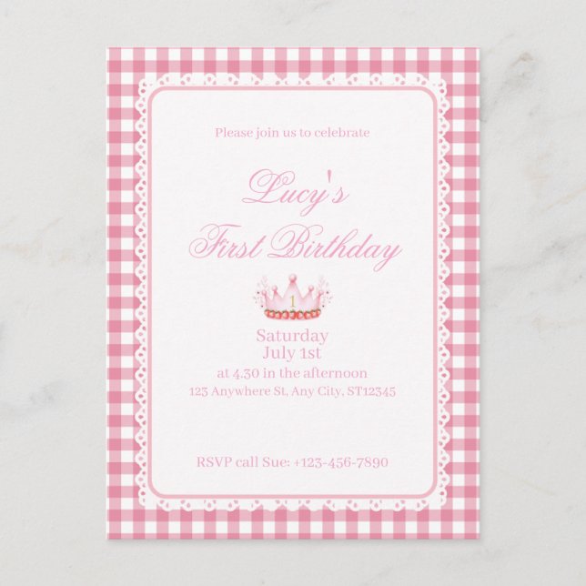 Carte Postale Première Coquette d'anniversaire de bébé ! (Devant)