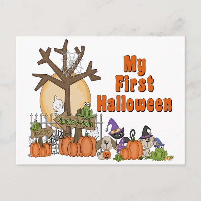 Carte Postale Première Halloween mignonne et Éffrayante (Devant)