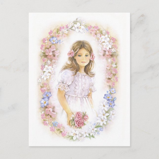 Carte Postale Première Sainte Communion, fille de confirmation (Devant)