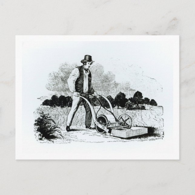 Carte Postale Première tondeuse à gazon (gravure) (photo b/w) (Devant)