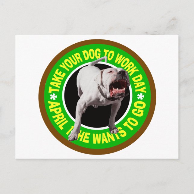 CARTE POSTALE PRENEZ VOTRE PITBULL POUR TRAVAILLER JOUR (Devant)