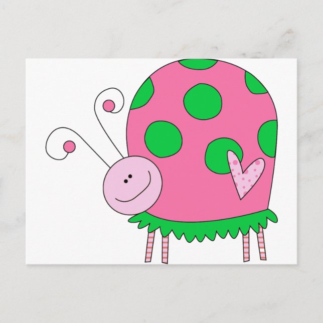 Carte Postale Preppy Lil Rose et Green Ladybug (Devant)