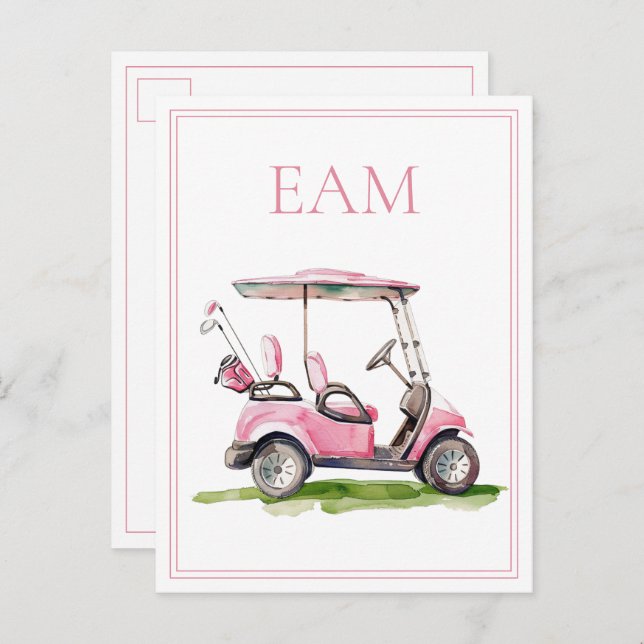 Carte Postale Preppy Pink Golf Cart Monogram (Devant / Derrière)