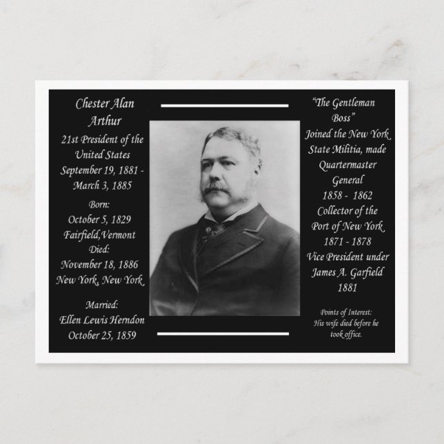 Carte Postale Président Chester Alan Arthur (Devant)