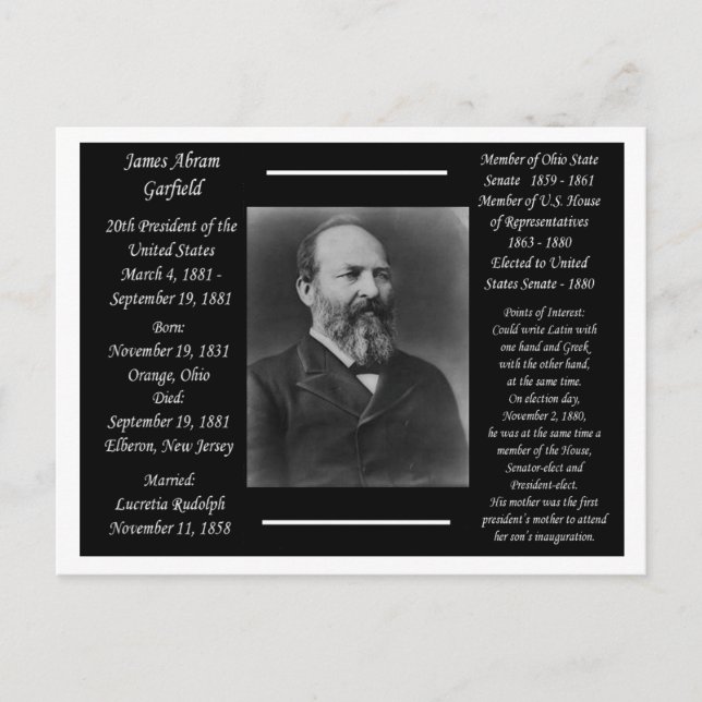 Carte Postale Président James Garfield (Devant)