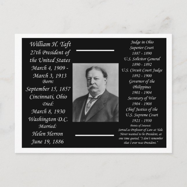 Carte Postale Président William H Taft (Devant)