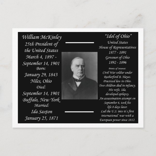 Carte Postale Président William McKinley (Devant)