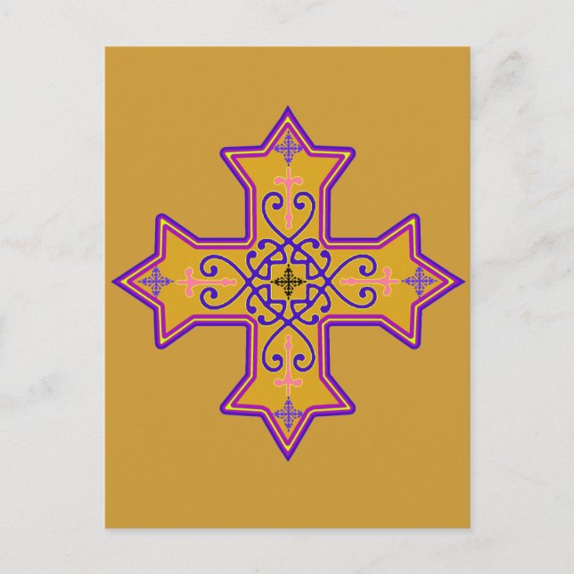 Carte Postale Pretty Gold et Pink Coptic Cross (Devant)