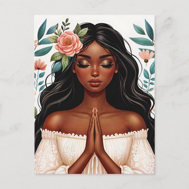 Carte Postale Prier Femme noire Floral Art Africain Américain (Devant)