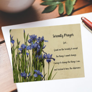 Carte Postale Prière de sérénité inspirante Irises bleues
