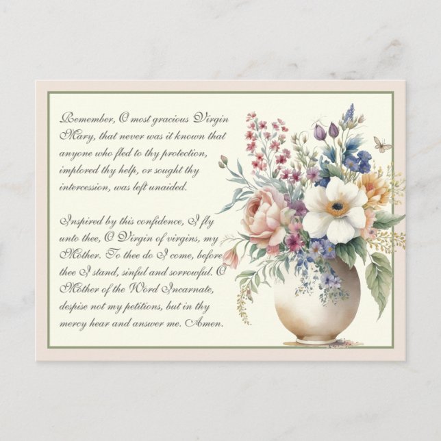 Carte Postale Prière Floral Mémoire Catholique à Vierge Marie (Devant)