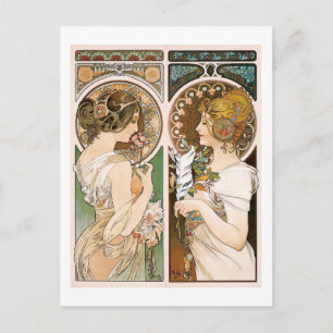 Carte Postale Primroses et plume, Mucha