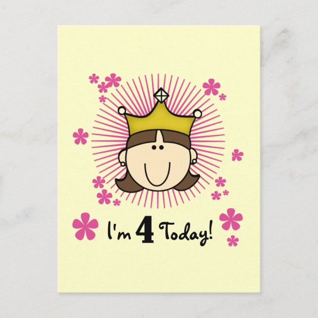 Carte Postale Princess 4th Birthday Tshirts et cadeaux (Devant)
