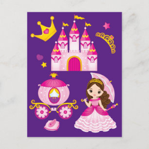 Carte Postale Princess Castle Tiara Crown Petites filles violett