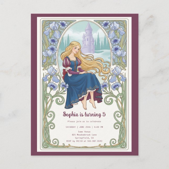 Carte Postale Princess Rapunzel Castle Tower Anniversaire (Devant)