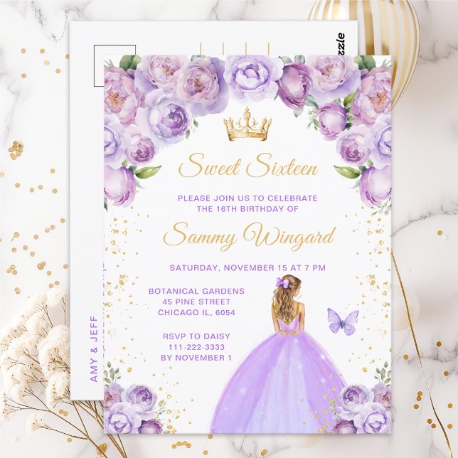 Carte Postale Princesse aux Cheveux Blonds Violet Clair Sweet Se (Créateur téléchargé)