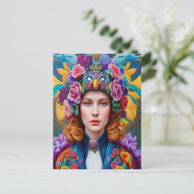 Carte Postale princesse aux cheveux bouclés (Debout devant)