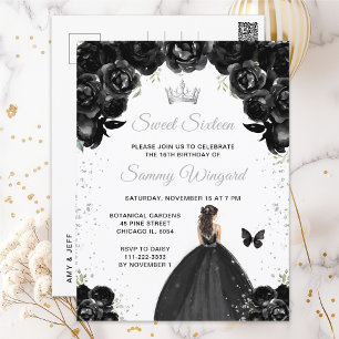 Carte Postale Princesse aux cheveux bruns noirs Sweet Sixteen