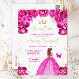 Carte Postale Princesse aux Cheveux Bruns Rose Chaud Sweet Sixte