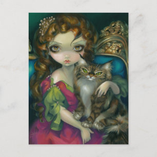 Carte postale "Princesse avec chat en coton Maine"