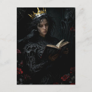 Carte Postale Princesse avec un oiseau noir lisant un livre