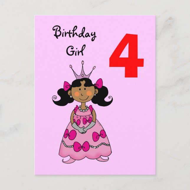 Carte Postale princesse de 4 ans (cheveux noirs) (Devant)