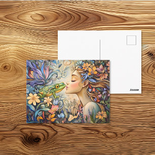 Carte Postale Princesse Fantaisiste Embrassant la Grenouille Con