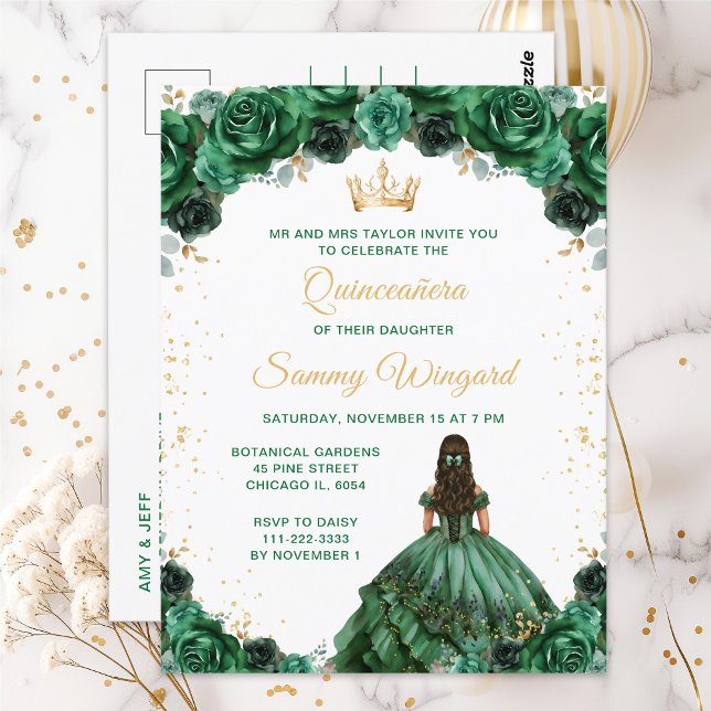 Carte Postale Princesse Fleur Vert Foncé Quinceañera (Créateur téléchargé)