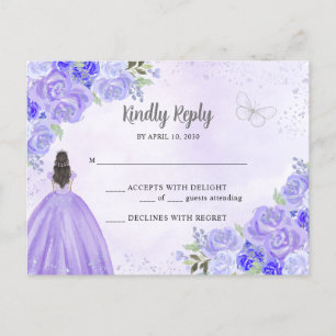 Carte Postale Princesse Florale en Argent Violet Quinceañera RSV