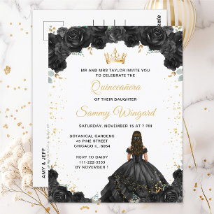 Carte Postale Princesse Noire Florale Quinceañera