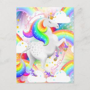 Carte Postale Princesse Rainbow personnalisée Unicorn