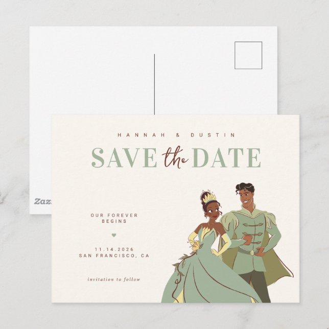 Carte Postale Princesse Tiana et Naveen sauvent la date (Devant / Derrière)