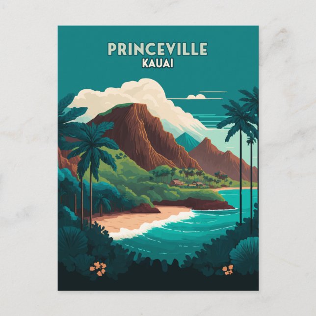 Carte Postale Princeville Kauai Hawaii Beach Mounts Retro (Devant)