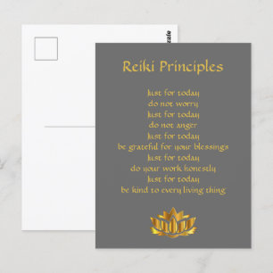 Carte Postale Principes de Reiki Gris et Or 