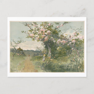 Carte Postale Printemps de peinture vintage avec fleurs de ceris